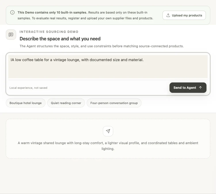 Furniture brief entered in the public homepage Demo